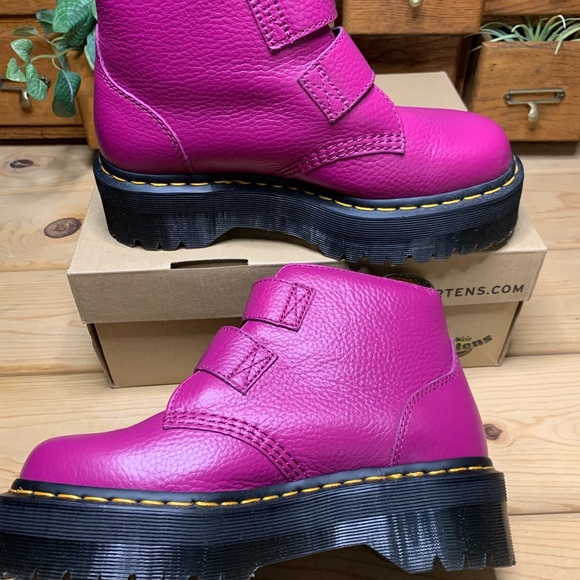 Dr. Martens ‘Devan Heart’ Magenta Milled Nappa Leather Platform Boots - Picture 6 of 9